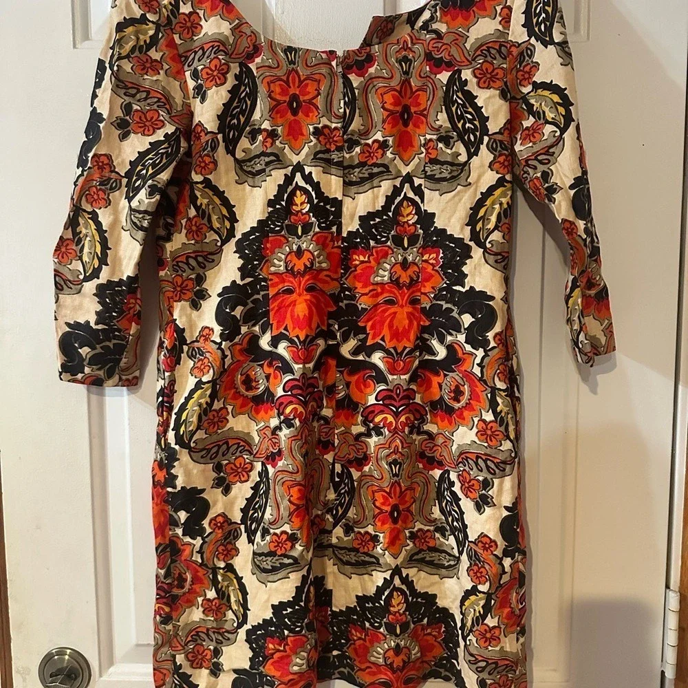 J‎ Crew Dress 100% Linen Floral Shift Dress with Pockets. Size 4.